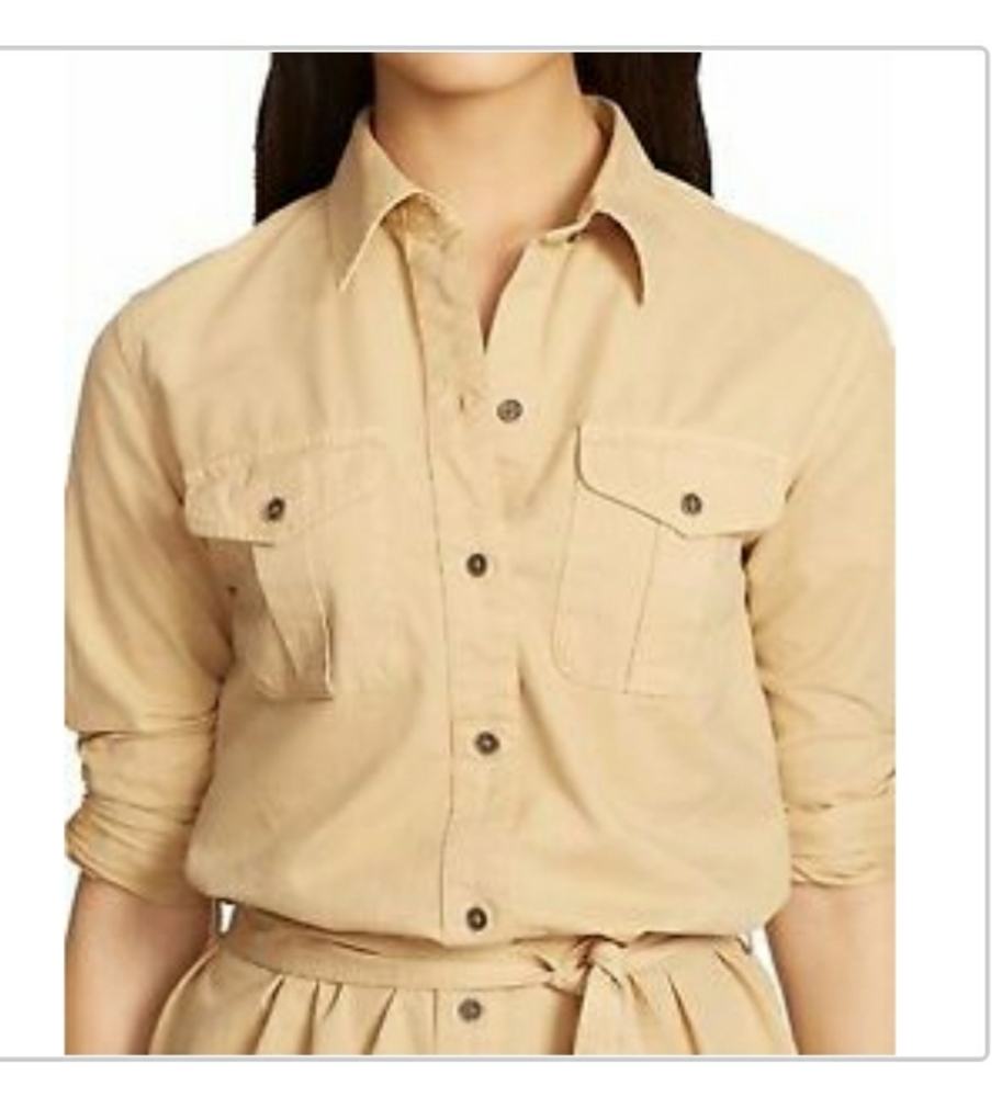SOLD MERCARI-Lauren Ralph Women's Khaki Button Down Shirt Dress - Picture 3 of 7